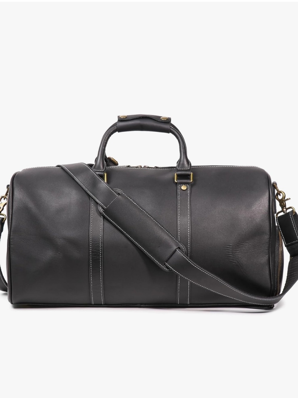 Mens Black Genuine Leather Overnight Duffel Bag Weekender Travel Carry-On 22”